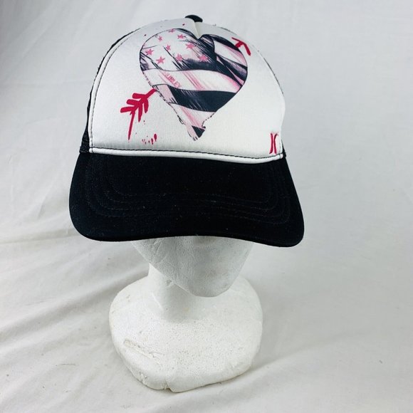 Hurley Accessories - Hurley Women's Trucker Hat Heart Arrow American Flag Snapback Mesh Black White